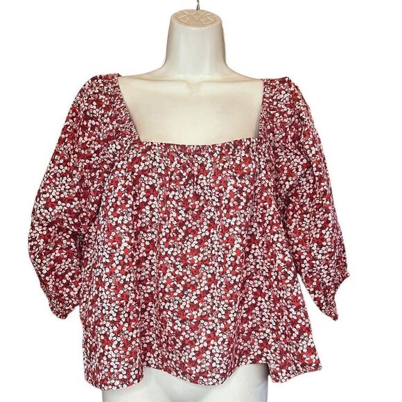 Apiece Apart Gali Shirred Organic Cotton Top in Mn Bouquet NWT Size Large - Picture 3 of 8